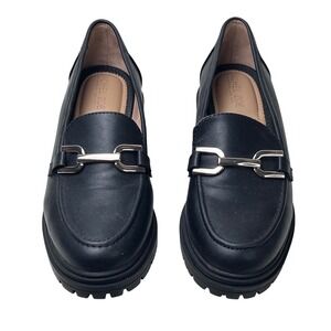 Rachel‎ Zoe Mila Black Lug Sole Loafers Gold Bit Women's Size 8M Academia